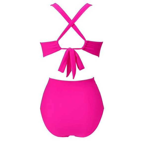 Hot Pink Criss Cross One Piece Tankini Halter SIZE M - Picture 5 of 5